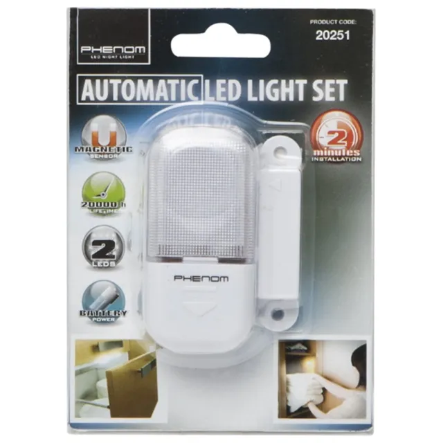 PHENOM LIGHTING TECHNOLOGY LED Kastlamp Met Magnetische Deur Sensor - Automatische Verlichting Bij Openen - Energiezuinige LED Met Batterijvoeding - Ideaal Voor Kasten, Planken, Garderobes En Keukenkastjes [20251] Meerkleurig
