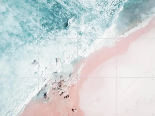 IXXI Aerial Ocean Swirl, Ingrid Beddoes - 80 x 60 cm - Grote wanddecoratie en posters - Kleurrijk, Fotografie, Slaapkamer, Woonkamer, Badkamer Roze