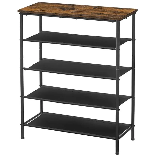 FANGDE Schoenenrek schoenenopbergrek opbergrek 30×75×91 cm bruin + zwart smal ruimtebesparend ontwerp met 4 stoffen opbergvakken + bovenste opbergplank stevige en duurzame stalen constructie eenvoudig te monteren en schoon te maken geschikt voor hal en gang