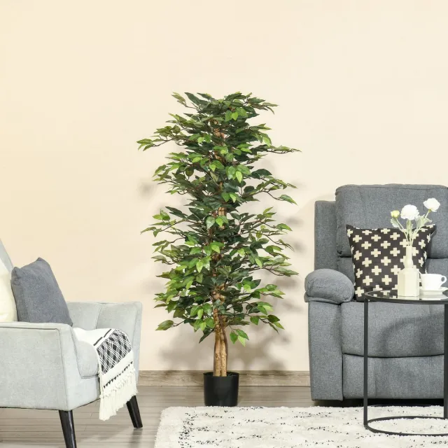 HAUSS SPOLE Kunstplant Realistische Ficusboom 150 Cm Kunststof Groen Voor Binnen En Buiten Onderhoudsarm Direct Plaatsbaar Met Zwarte Pot Green