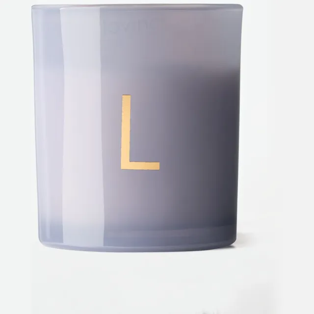 HEMA Kaars in glas ⌀8x9cm letter L (lichtblauw)