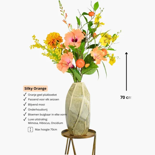 Natuurlijk Bloemen Kunstboeket - Silky Orange 70 Cm - Zijden Kunstbloemen - Nepbloemen - Kunstbloemen - Zijden Boeket - Natuurlijk Bloemen Oranje