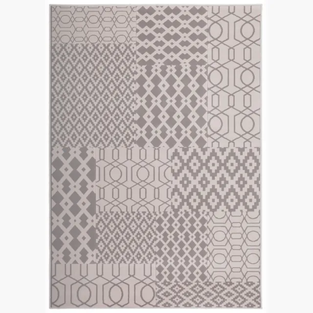 Padiro design laagpolig vloerkleed 80 x 150 cm - lichtbeige - modern patchworkontwerp - met geometrische ruiten- en lijnpatronen - voor vloerverwarming - van polypropyleen