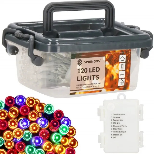 springos Kerstverlichting - Batterij - Afstandsbediening - 9 M - 120 LED - Multicolor