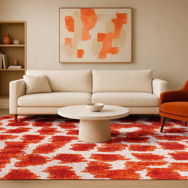 LOLA&MOI Binnen & Buiten Vloerkleed - 170 x 240 cm - Lola&Moi Ikat Orange Blood - Laagpolig Tapijt - Gerecycled PET - Made in Belgium - Circulair Goud