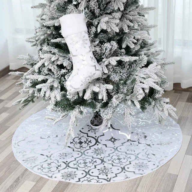 whiqutey Kerstboom deken - 120 cm - inclusief kerstsok - wit