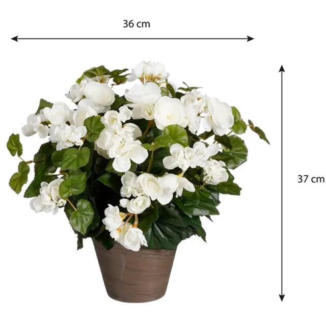 Mica Decorations Begonia Kunstplant in Bloempot Stan - H37 x Ø36 cm - Wit