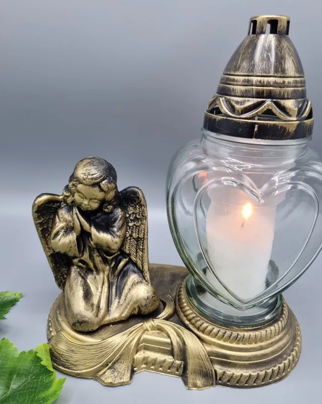 Herdenkingslichtjes Herdenkingslicht - Engel - Goud - Hart - P39g - Grafkaars - Graflicht - Graflantaarn - Grafdecoratie - Windlicht Goud/ Brons