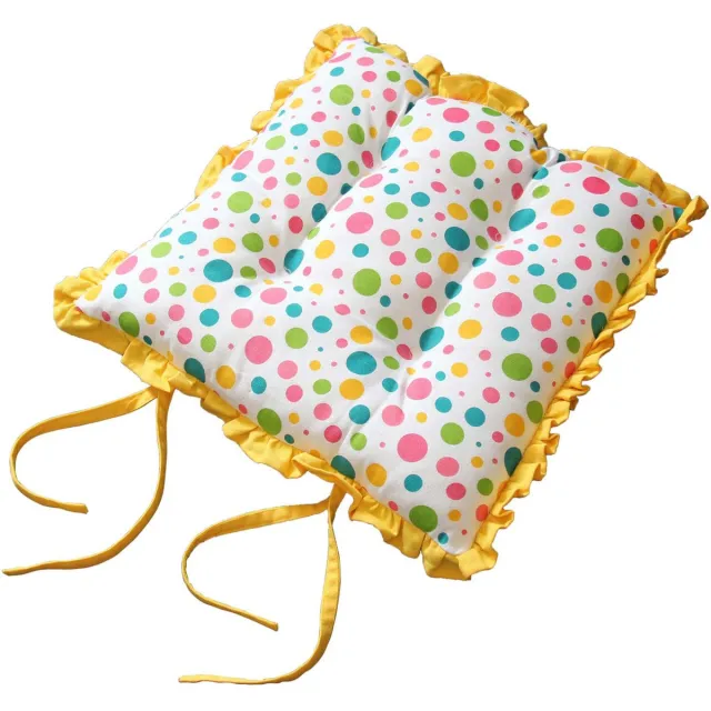 Homescapes Omkeerbaar rucheskussen Stoelkussen met strikjes Polka Dots Multi Geel