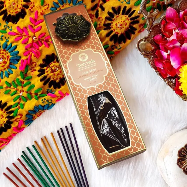 COPPER SPECIALIST Song of India - Song of India - Ayurveda Incense sticks with Metal hanging burner - Sage Mint (Kapha) - 25 gram Messing