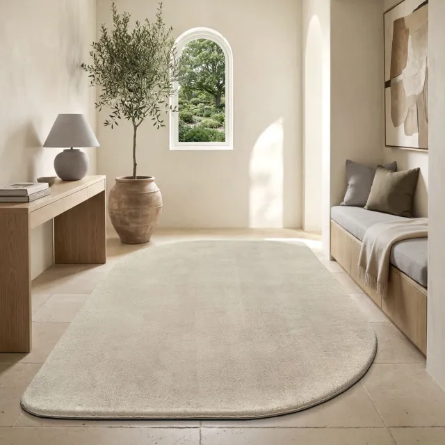 the carpet Lina Shape Scallop Teppich, Hoogpolig Langharig Vloerkleed, Superzacht, Imitatiebont, Pluizig, Bontlook, Wasbaar tot 30 Graden, Beige, 160x220 cm