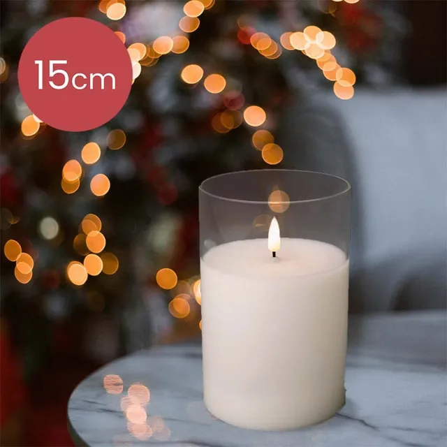 Lumineo LED kaars wit met helder glas en vlam effect - 10 x 15cm - voor binnen