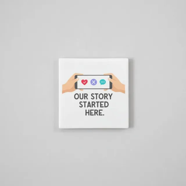 Nevolis Romantische 15x15 cm Decoratieve Tegel – “Our Story Started Here” Telefoon Match Design, Perfect Cadeau voor Koppels Multi Color