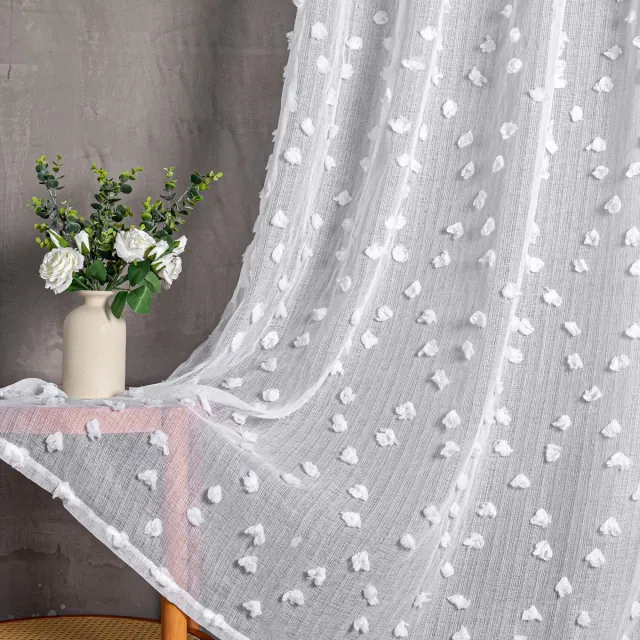 Ibenzoa Elegant Wit Gordijnset met Moderne Borduurdetails – 2 Stuks, 160x140 cm