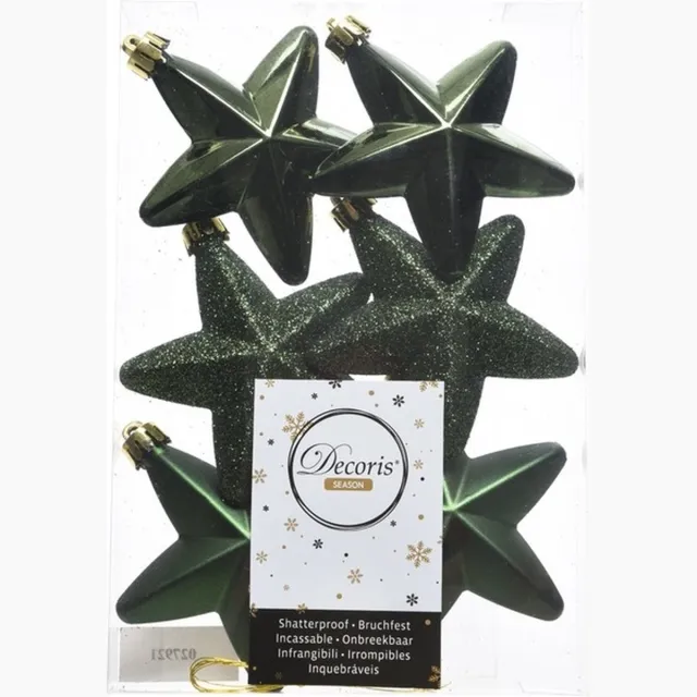 Decoris kersthangers - 6 stuks - 7.5cm - kunststof - mix Donkergroen