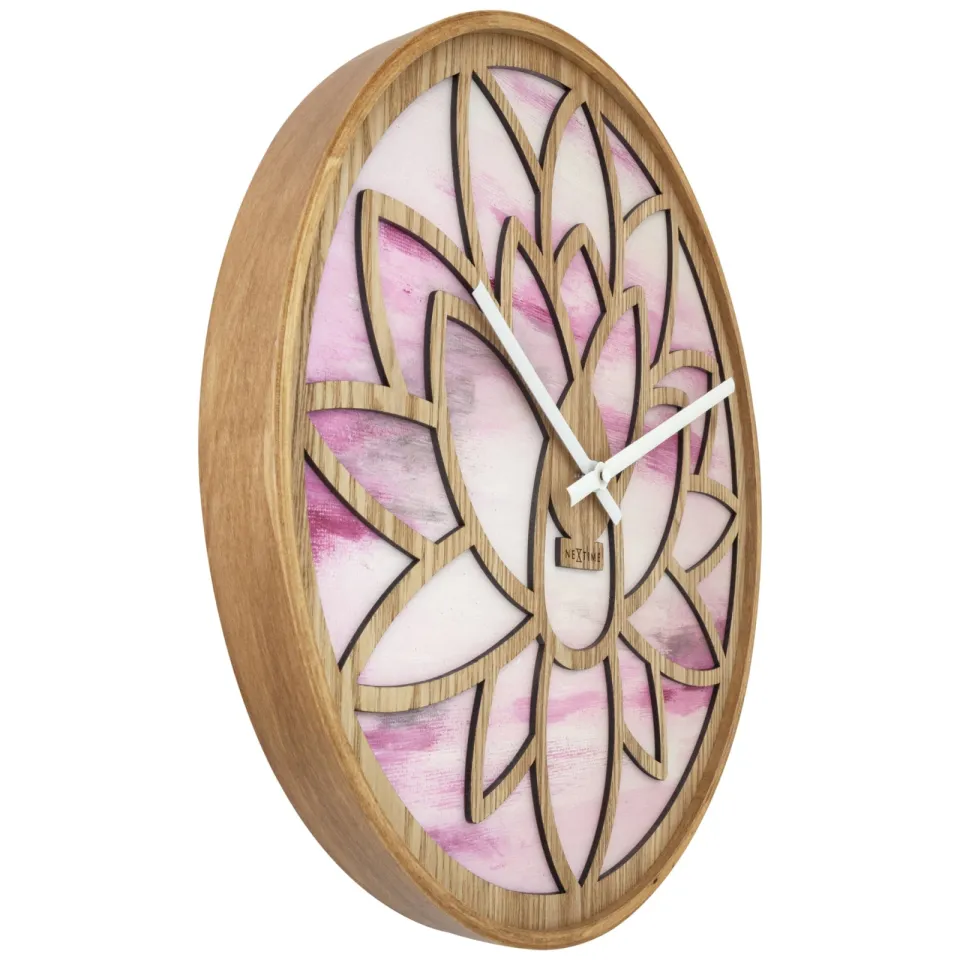 NeXtime Wandklok 40 cm - Geruisloos - Roze - Hout - "Lotus", foto 2