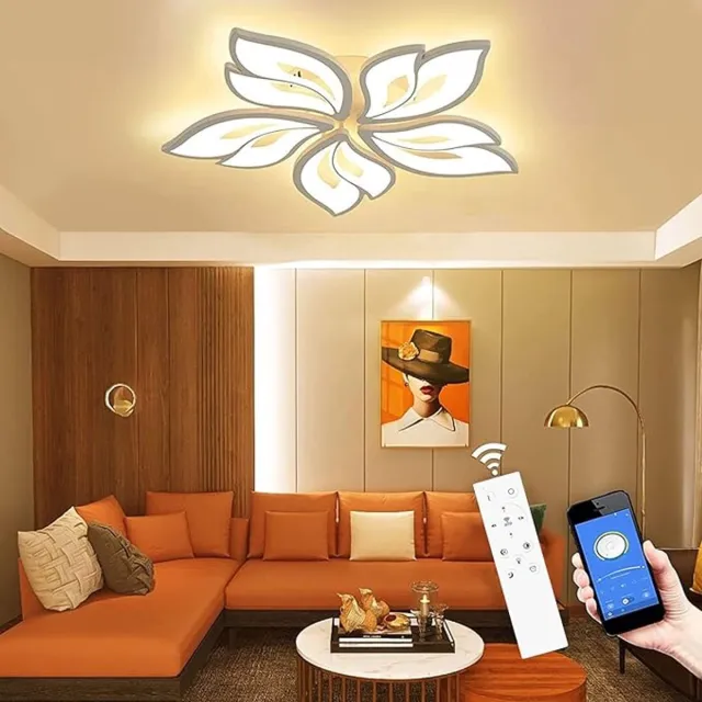 S-S LED Plafondlamp Dimbaar 40-80W - Moderne Plafondverlichting Met Afstandsbediening En App - Kleurveranderende Woonkamerlamp - Energiezuinige LED Lamp Voor Slaapkamer, Woonkamer En Hal wit