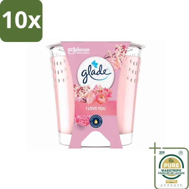 Glade 10 x Glade - Geurkaars I Love You - 100% Raapzaadwas & Vegan - 112 g - Wasstrips - Geurkaars - Vegan - Duurzaam - Bloemige Geur - I Love You roze