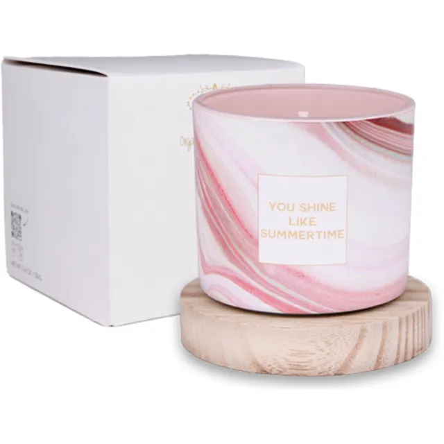 My Flame Lifestyle MY FLAME - Buitenkaars - YOU SHINE LIKE SUMMERTIME - Geur: Bella Citronella - Afmetingen: 9x9 cm - 50 Branduren roze marmer