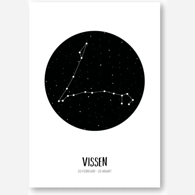 MOODZ design Sterrenbeeld poster Vissen | A3 formaat | zwart-wit | MOODZ design