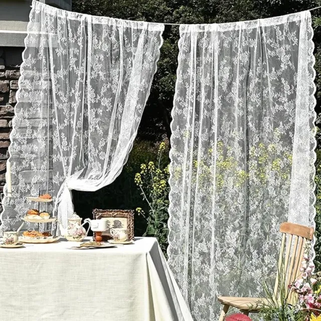 Zoranta Witte Antieke Kantgordijnen met Bloemmotief - Vintage Doorschijnende Vitrage voor Woonkamer en Slaapkamer - 75 x 200 cm (B x H)