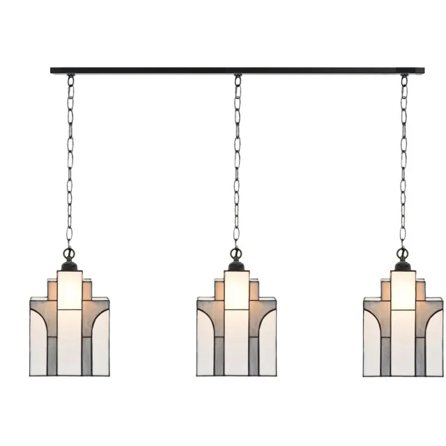 Coloured by Art 3 x Tiffany New York Sky Line met ketting lampen aan plafondbalk - Art Deco Trade Grijsblauw