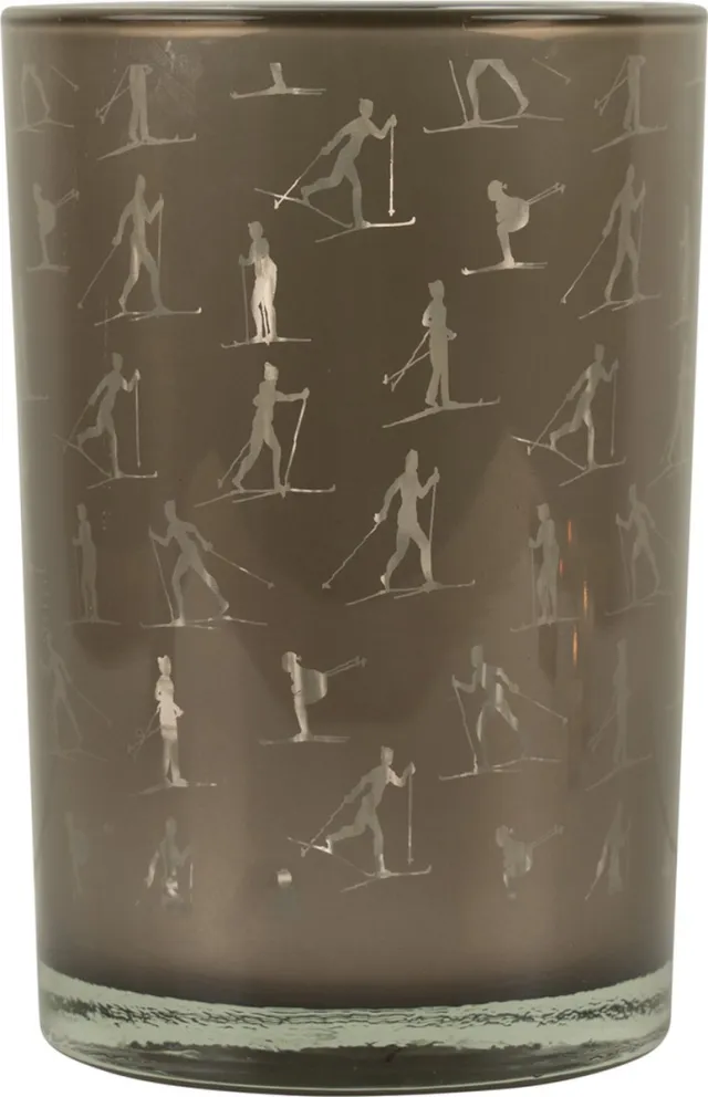 Mars & More Windlicht ski - theelichthouder taupe zilver - 18 cm
