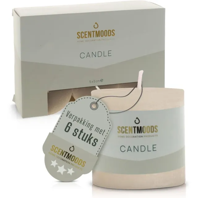 Scentmoods Rustieke Kaarsen - Stompkaars - Set van 6 - Ivoor - Kaars - 5x5cm