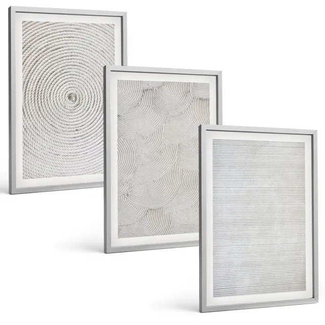 TULUP 4-Delige Schilderij Set - Geometrische kartonnen moderne patronen - 40 x 60 cm - Stijlvolle Muurdecoratie - Slaapkamer Zilveren lijst