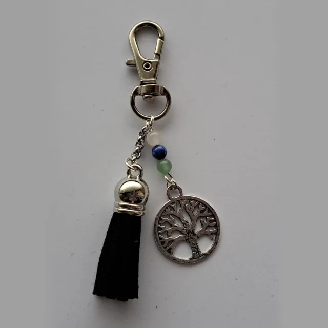 mineraalsteen Sleutelhanger Levensboom "Vriendschap" zilverkleurig blauw, roze , groen