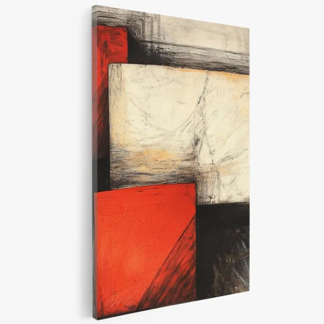 Saammp Canvas Schilderij - Rood geblokt - Abstract kunstwerk - 75x100 - Foto op canvas - Wanddecoratie - Muurdecoratie Woonkamer - Slaapkamer decoratie - Canvas Print Multicolor