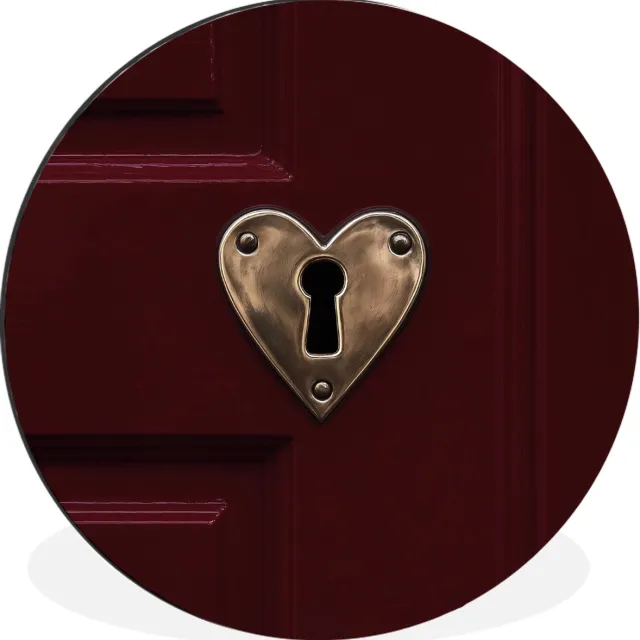 WallCircle Wandcirkel - Muurcirkel - Bordeaux - Sleutelplaat - Hout - Deur - Aluminium - Dibond - 120x120 cm - Binnen en Buiten Deur - Hart - Slot