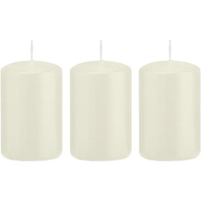 Trend Candles Cilinderkaars/stompkaars - 3x - ivoorwit - 5 x 8 cm - 18 branduren - met brandvertragende folie