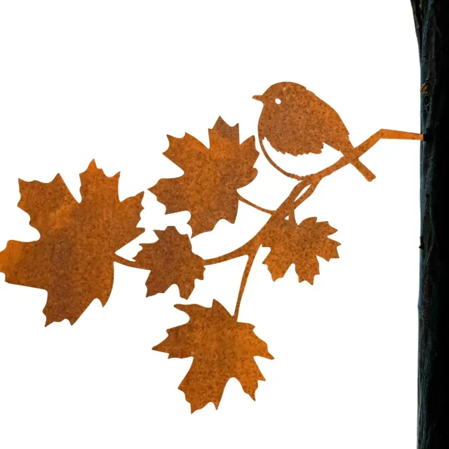 Steelhouet Roodborst op Tak Boomprikker - Steelhout - Metaal silhouet - Cortenstaal - Tuindecoratie - Voor boom / hout - H19cm x B25cm