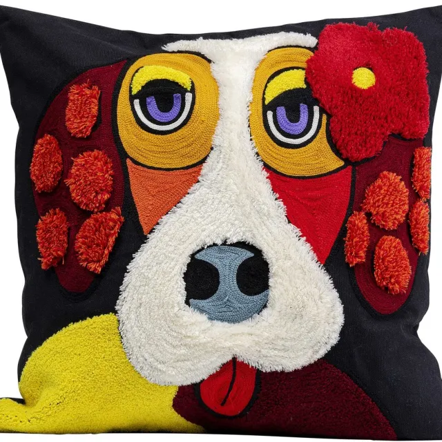 Unyqoos Decoratief sierkussen met hondenmotief en ritssluiting in kleurrijk design, Sierkussen, Veelkleurig, Vierkant, Polyester, 45x45