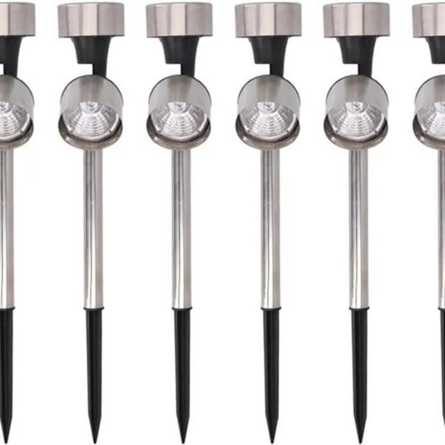 Kynast Solar Tuinspot Set - 6 Stuks, Metaal/Kunststof, 34cm - Duurzame Zonne-energie Prikspots voor Pad & Oprit, Eenvoudige Installatie zilver