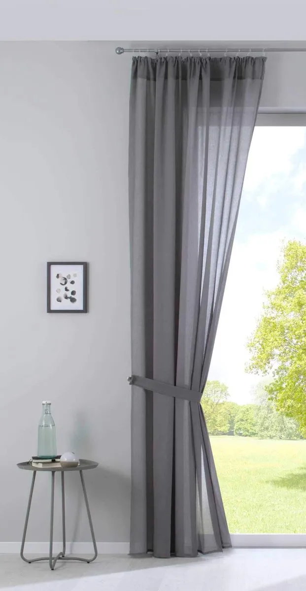 Ibenzoa Lichtdoorlatend gordijn met katoen en polyester voor sfeervolle ramen grijs