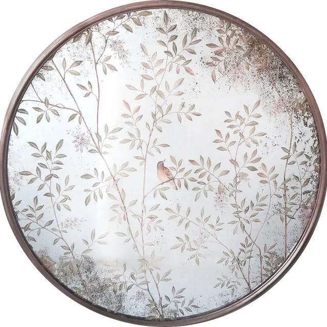 Clayre & Eef Spiegel Ø 80x3 cm Koperkleurig Glas Vogels op Takken
