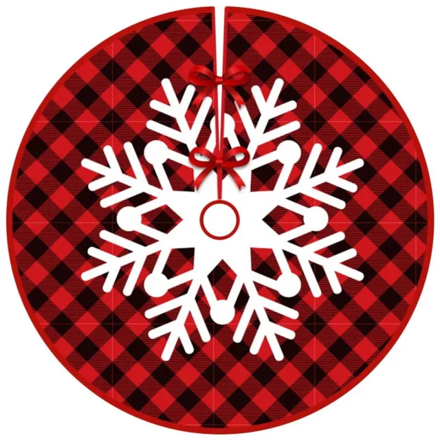QTTVBTNA 1 Stuk Kerstboom Rok - Rode Boomrok met Witte Sneeuwvlokken - Binnen en Buiten - Feestelijke Kerstversiering voor Boomstam en Huiskamer - 90 cm Rood + Zwart