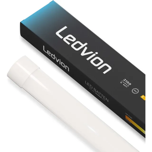 LEDVION LED Batten 60cm (15W, 4000K, 2100 lumen), Geïntegreerde LED, Koel Wit, Helder Licht, Plafonddlamp