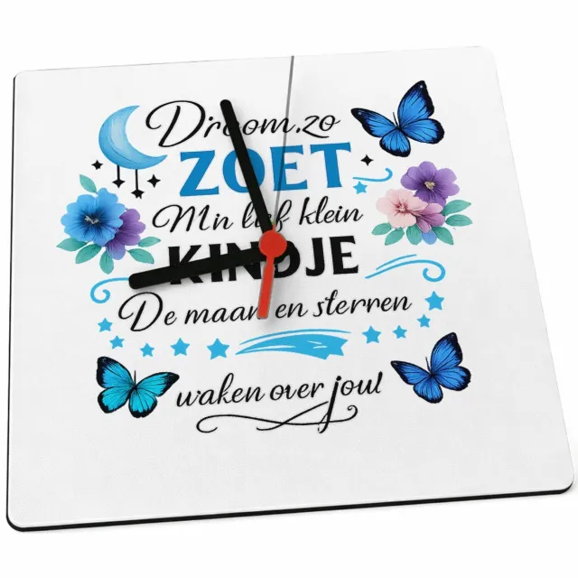 Mr Cadeautjes Klok 19 x 19 - design Een troostend slaapkamerthema met maan, sterren en een gerus | cadeau Wit