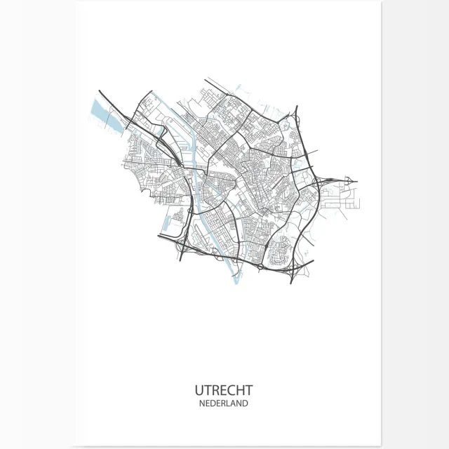 De Lange Koe Poster - Utrecht Plattegrond - 42 X 29.7 Cm - Wit