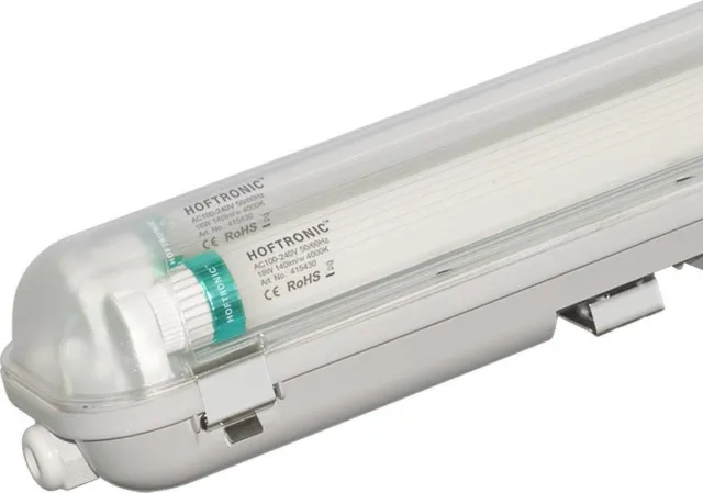 HOFTRONIC LED TL armatuur 150cm dubbel - T8 (G13) - 2x 25 Watt 7000 lumen (140lm/W) - 4000K neutraal wit(840) - Koppelbaar - Flikkervrij - IP65 waterdicht - LED TL Lamp Transparant