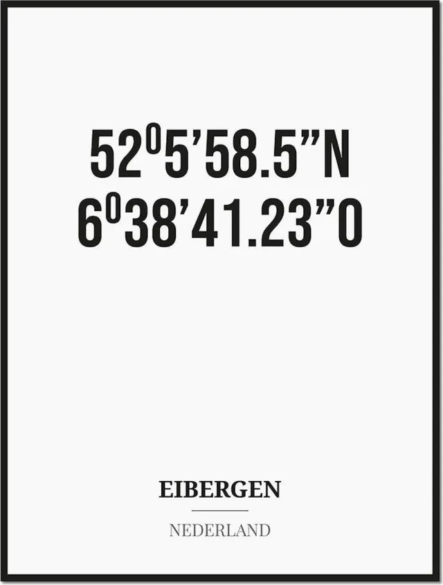 Studio216 Poster/kaart EIBERGEN met coördinaten zwart, wit