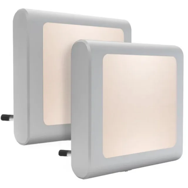 Mrilary 2 Stuks LED Stopcontact Nachtlampje met Dag‑Nacht Sensor - Warm Wit Dimbaar Stekker Nachtlampje - Automatisch Aan/Uit - Geschikt voor Babykamer, Hal, Trap, Slaapkamer en Badkamer