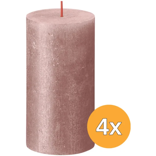 Bolsius Stompkaarsen Shimmer 4 st rustiek 130x68 mm roze