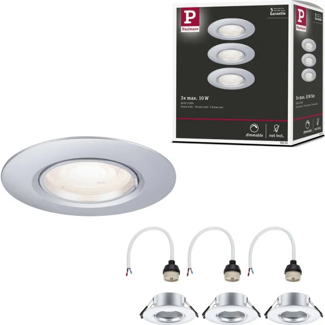 Paulmann Inbouwlamp Set van 3 star rond 90 mm GU10 max. 3x10W 230V dimbaar Chroom mat