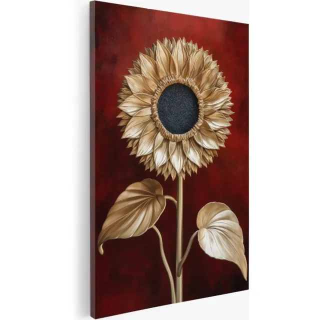 Saammp Canvas Schilderij - Goude Roos - Abstract - Bloemen - 100x150 - Foto op canvas - Wanddecoratie - Muurdecoratie Woonkamer - Kantoor Decoratie Multicolor