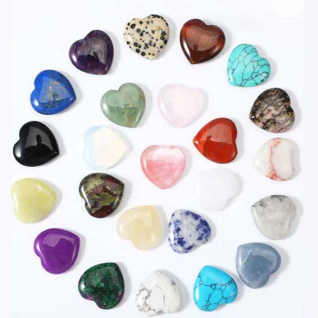 AMVORA 24 stuks hartvormige edelstenen, helende kristallen edelstenen, kleurrijke geluksstenen set voor liefhebbers van geluksstenen voor Reiki Healing natuurlijke kleurrijke kristallen stenen voor