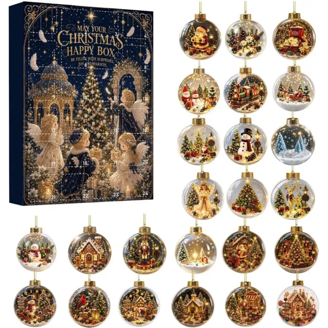 KZQ Kerst Aftelkalender - 24 Stuks - Met Acryl Ornamenten - Rood Wit Groen - 5 cm - Blind Box - Adventskalender - Kerstkalender - Kerstversiering - Kerstboom Decoratie - MH015-05 Donkerblauw